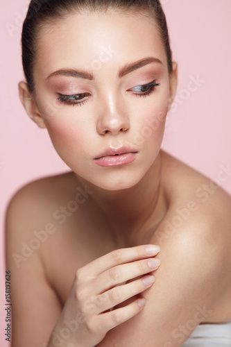 Beauty Woman Face. Close Up Beautiful Female Model With Makeup