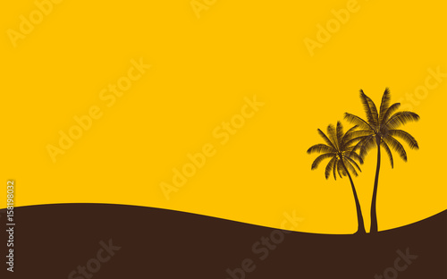 Silhouette palm tree in flat icon design on yellow color background