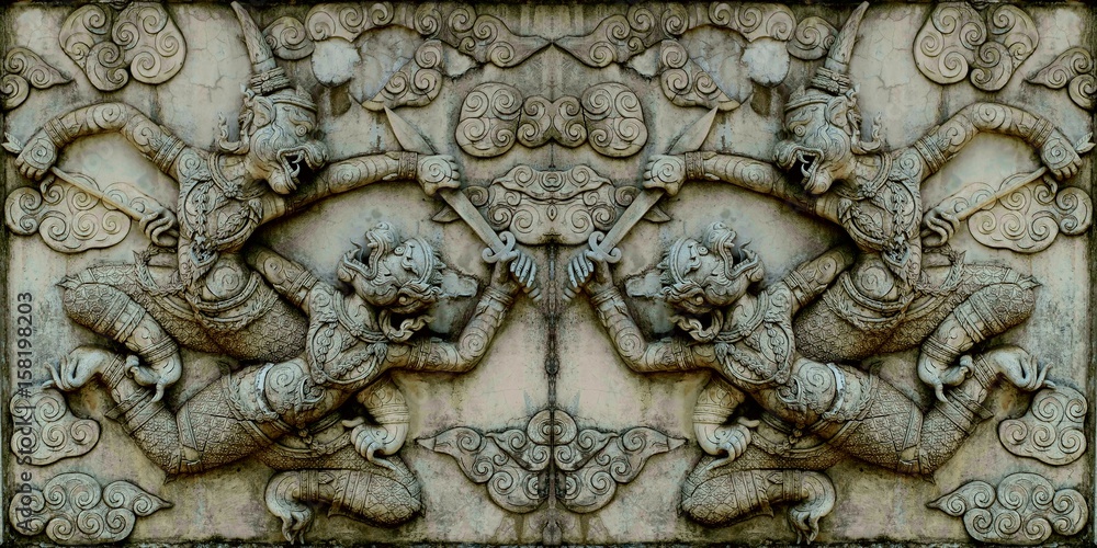 Obraz premium Ancient stucco wall at Thailand temple
