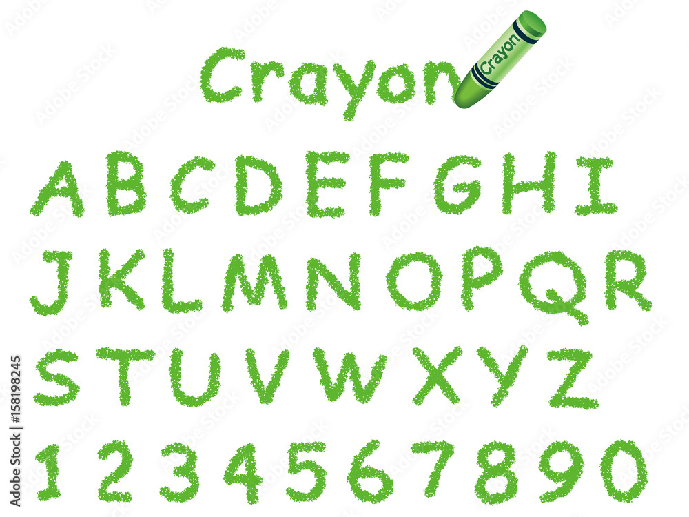 クレヨン手書きフォント　大文字と数字　緑
