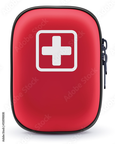 First Aid Red Bag Isolated on White. Vector 3d illustration