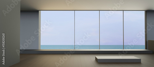 Modern Beach lounge Clean and seat in Holiday on Sea view / 3d rendering photo