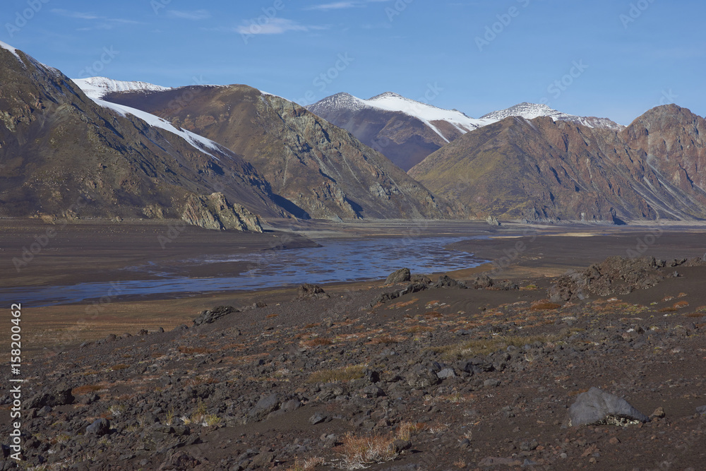 Volcanic plain, high in the mountains of Laguna de Laja National Park in Bio Bio region of Chile. Volcanic plain, high in the mountains of Laguna de Laja National Park in Bio Bio region of Chile.