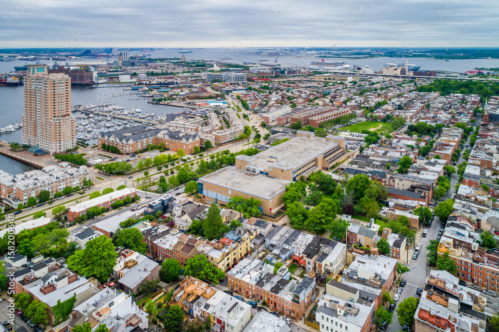 View of Federal Hill and the harbor in Baltimore, Maryland.
