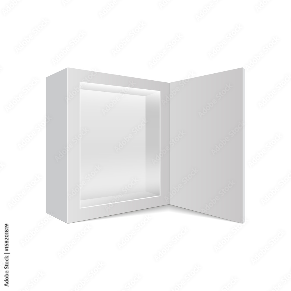 Opened white modern software package box for your products. Product Packing. Vector
Opened white modern software package box for your products. Product Packing. Vector
