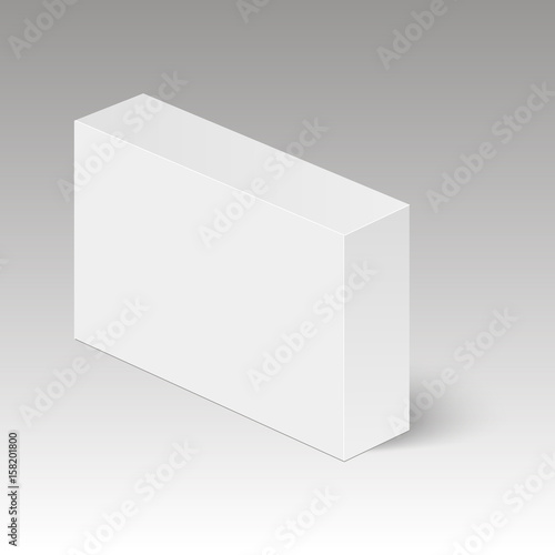 Blank vertical paper box template standing on white background. Vector illustration. 