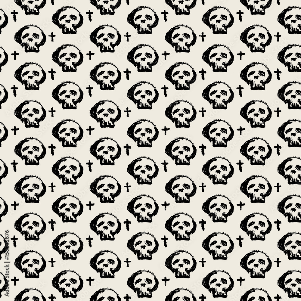 Seamless skulls textile doodle pattern grunge texture Seamless skulls textile doodle pattern grunge texture