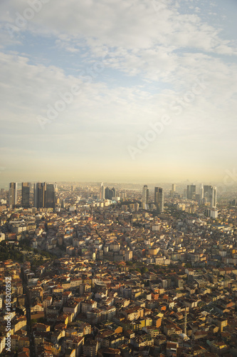 Photography Istanbul view from air shows us amazing sunset scene