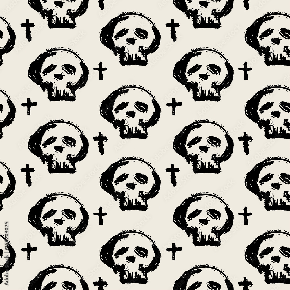 Seamless skulls textile doodle pattern grunge texture Seamless skulls textile doodle pattern grunge texture