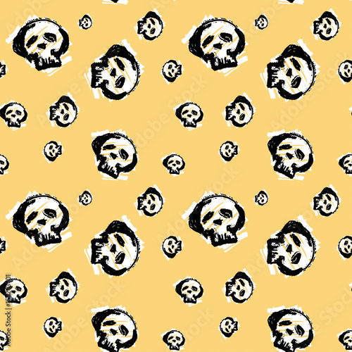 Seamless skulls textile doodle pattern grunge texture