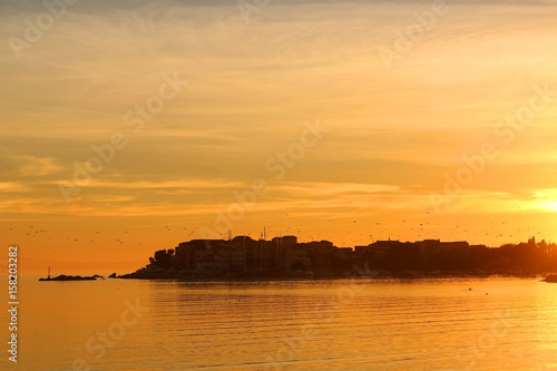 Sunset in small coastal town Stobrec near Split, Croatia. 