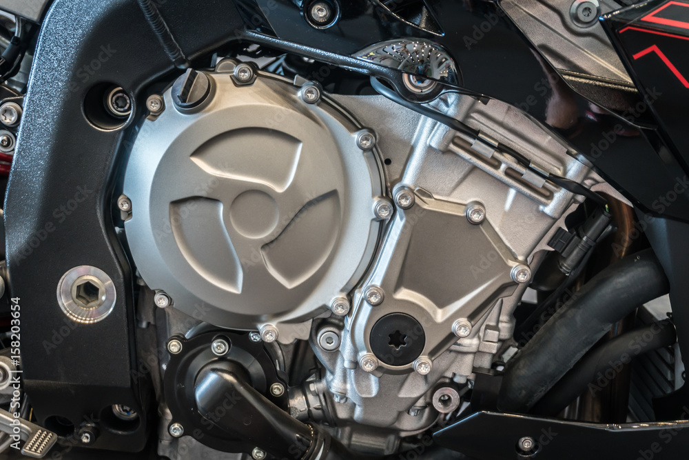 Detail of modern motorcycle engine. Big bike Detail of modern motorcycle engine. Big bike