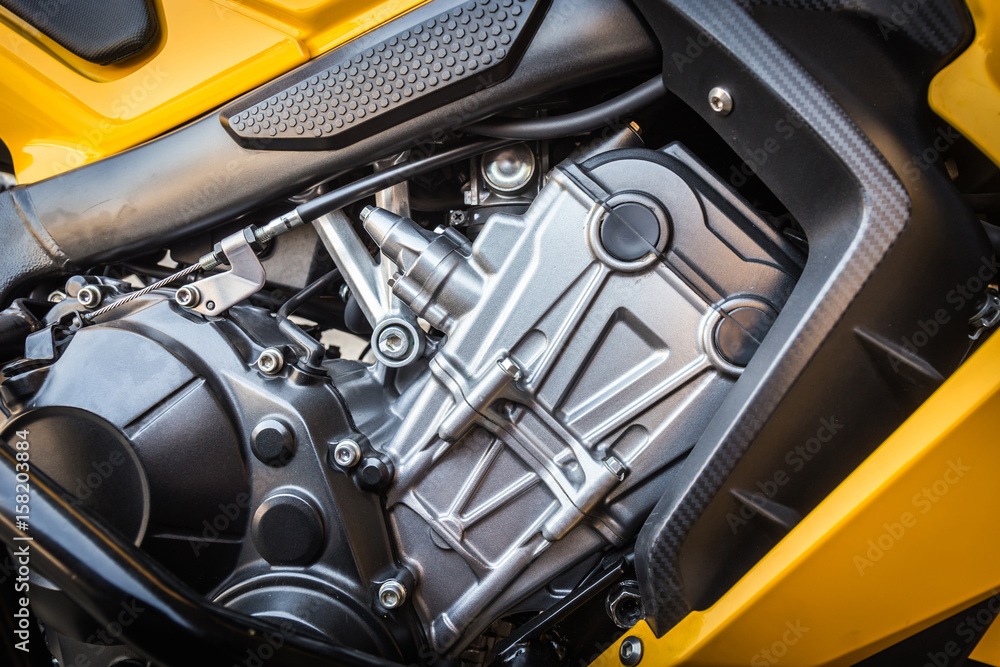Fototapeta premium Detail of modern motorcycle engine. Big bike