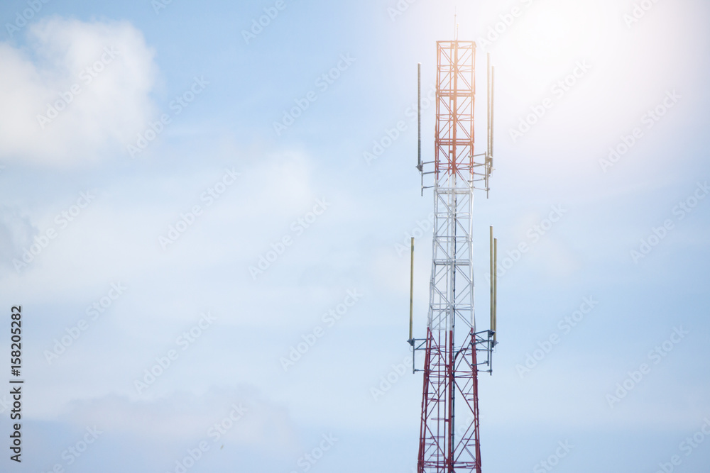 Radio tower The background is blue cloud. Radio tower The background is blue cloud.
