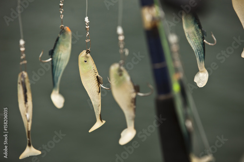 small fishing lures hanging