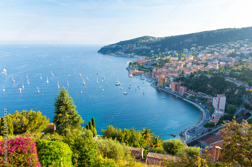 View of luxury resort and bay of Cote d'Azur in France.