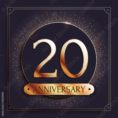 20 years anniversary gold logo on dark background. Vector illustration. photo