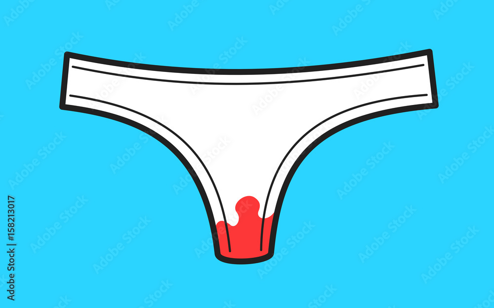 Blood stain on panties - bloodstained spot on female underwear after  bleeding from vagina during menstruation / period. Simple vector  illustration of dirty underpants Stock Vector | Adobe Stock