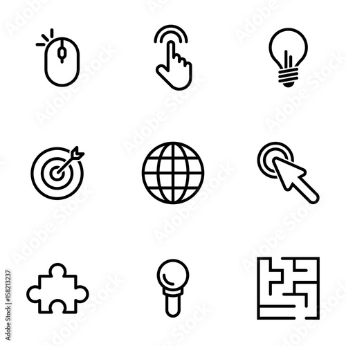 Set of simple icons on a theme Internet, communication, creativity, purposefulness , vector, set. White background