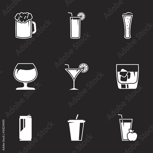 Icons for theme Drink alcohol beverage. Black background