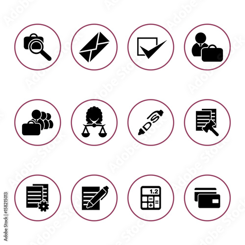 Set of Icons for an Auction, or the Tender. Round Icons on a White Background.