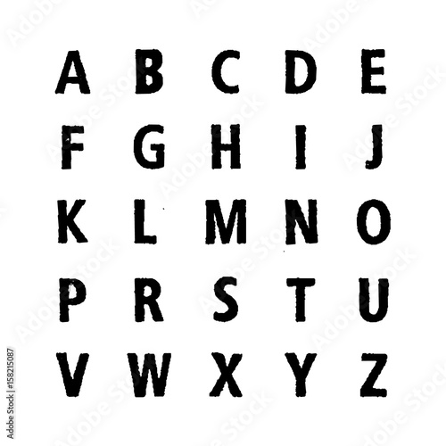 Vector latin alphabet. Lattin grange font. Modern print letters with stamp texture. photo
