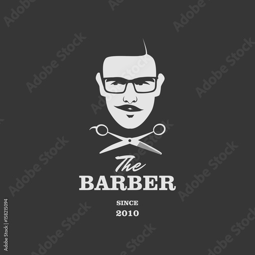 The Barber. Handsome man with mustache. Scissors. Barber shop symbol.