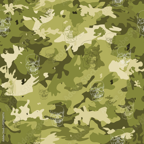 Camouflage green witt scull. Scull hand drawn