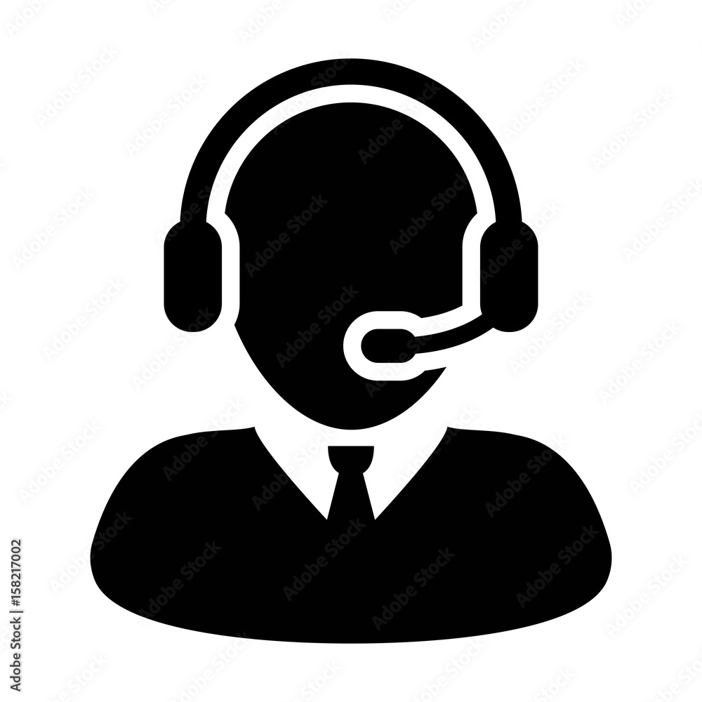 Customer Care Service and Support Icon - Flat Vector Person Avatar With Headphone for Helpline in Glyph Pictogram Symbol illustration