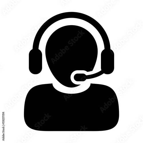 Customer Care Service and Support Icon - Flat Vector Person Avatar With Headphone for Helpline in Glyph Pictogram Symbol illustration