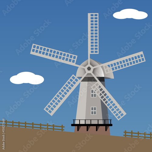 landscape with windmill, vector illustration. photo