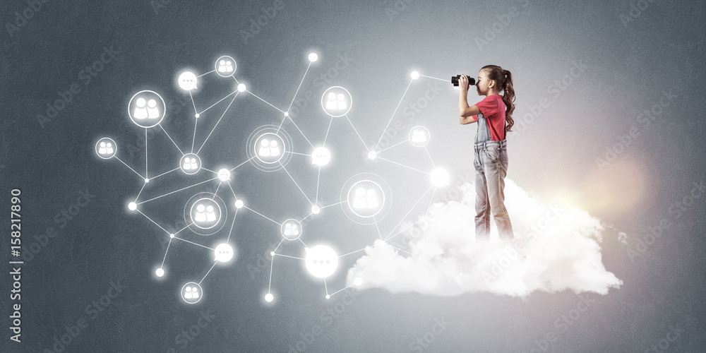 Fototapeta premium Idea of children Internet communication or online playing and pa