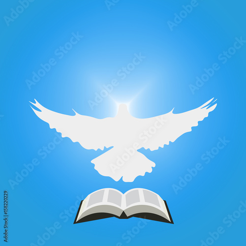 Illustration for Christian Community: Dove as Holy spirit and opened Bible.