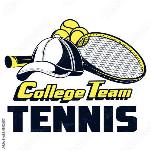 Vector tennis college team badge with superimposed texture for your design, print or internet photo