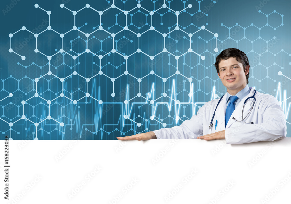 Doctor with banner Doctor with banner