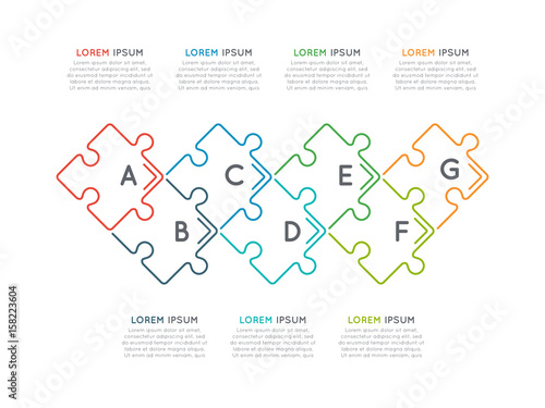 Thin line business infographic template with puzzle sections 7 steps