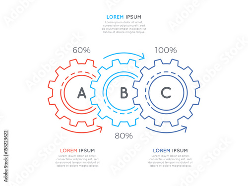 Thin line business infographic template with gears cogwheels 3 steps