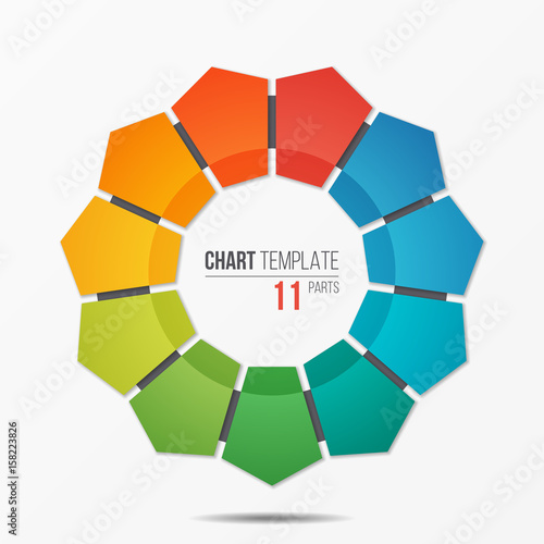 Polygonal circle chart infographic template with 11 parts