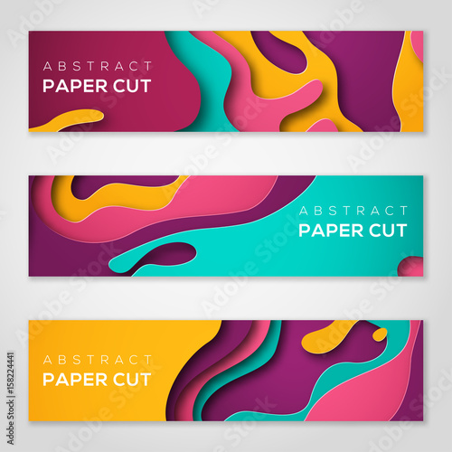 Horizontal banners with abstract paper cut shapes