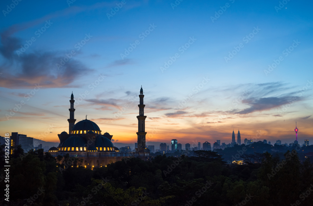 The Federal Territory Mosque is one of the major mosque in Kuala Lumpur, The mosque's design is a blend of Ottoman and Malay architectural styles.