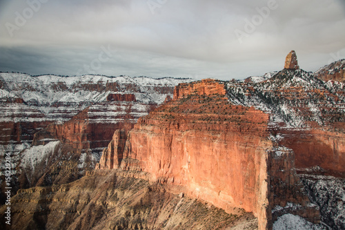 view over the north rim part in grand canyon with snow from the helicopter