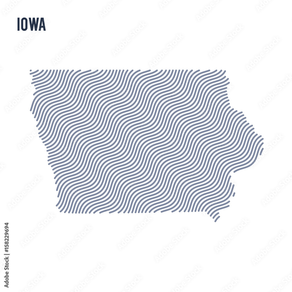 Vector abstract wave map of State of Iowa isolated on a white background.