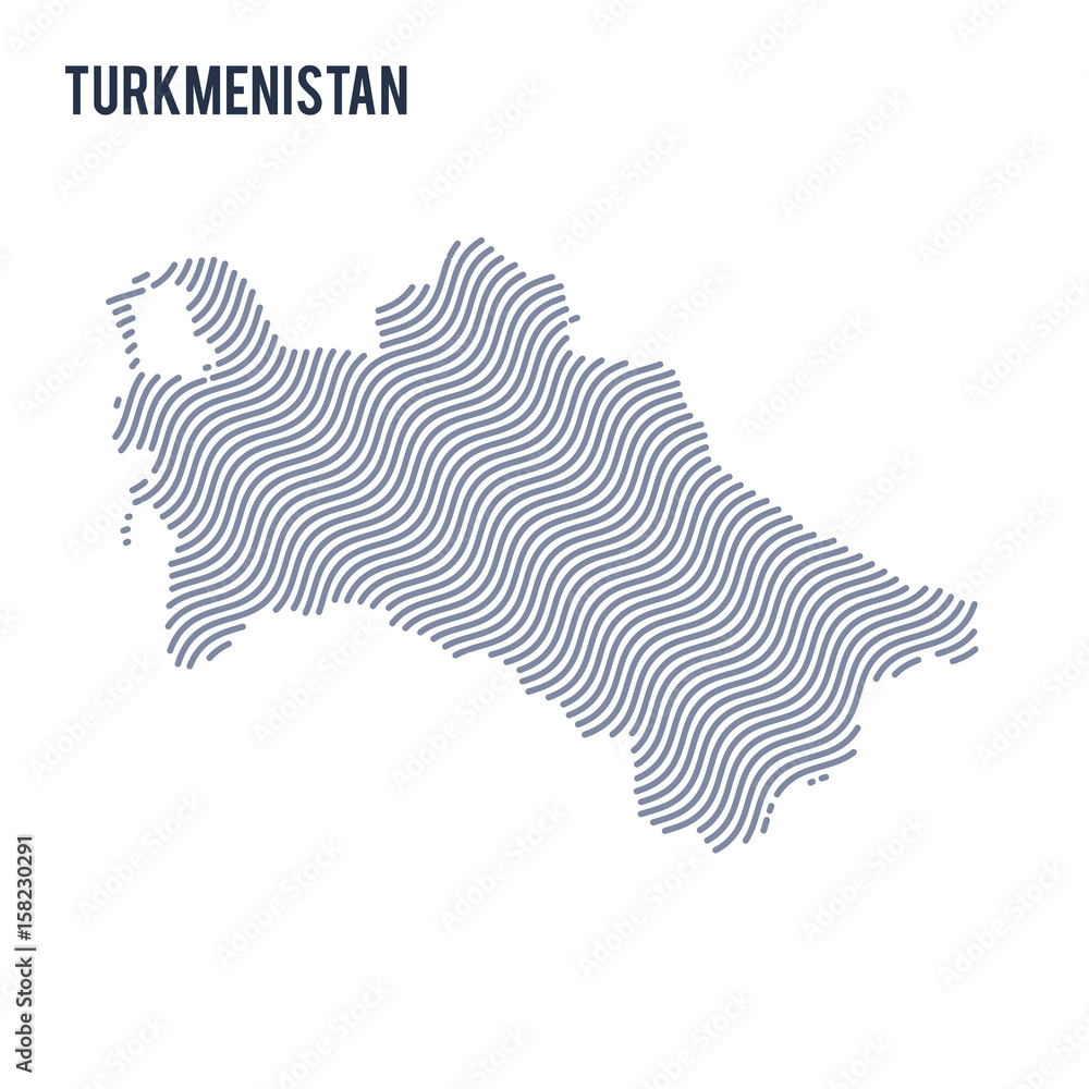 Vector abstract wave map of Turkmenistan isolated on a white background.