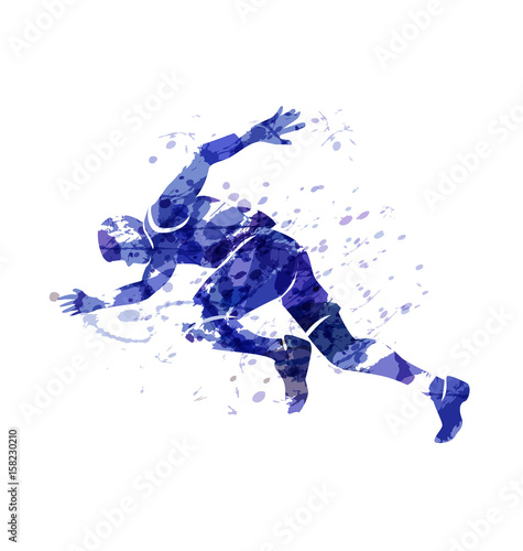 Vector watercolor silhouette of a running man