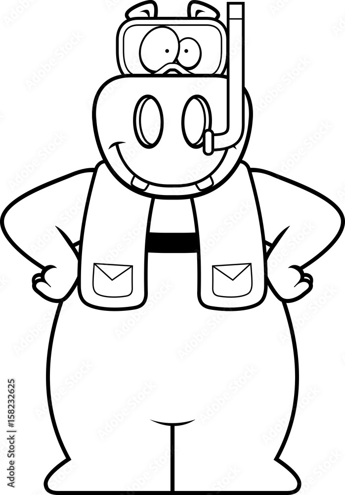 Cartoon Hippo Snorkeling Cartoon Hippo Snorkeling