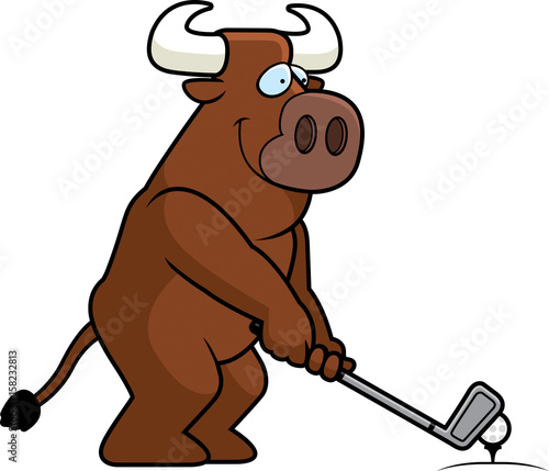 Cartoon Bull Golfing
