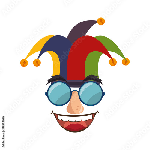 comic face with harlequin hat icon over white background. vector illustration