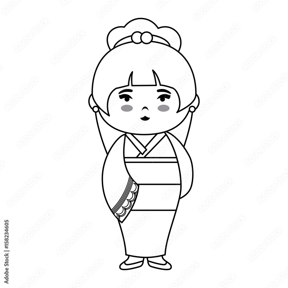 girl wearing a kimono dress icon over white background. vector illustration girl wearing a kimono dress icon over white background. vector illustration