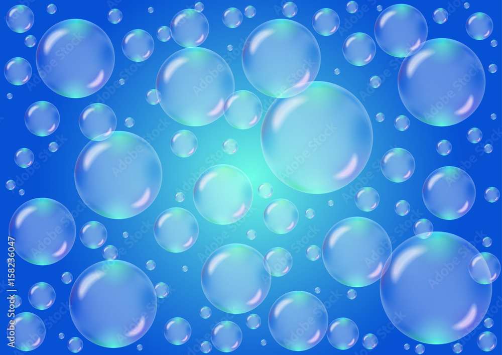 Transparent bubbles on a blue background