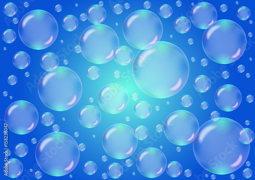 Transparent bubbles on a blue background